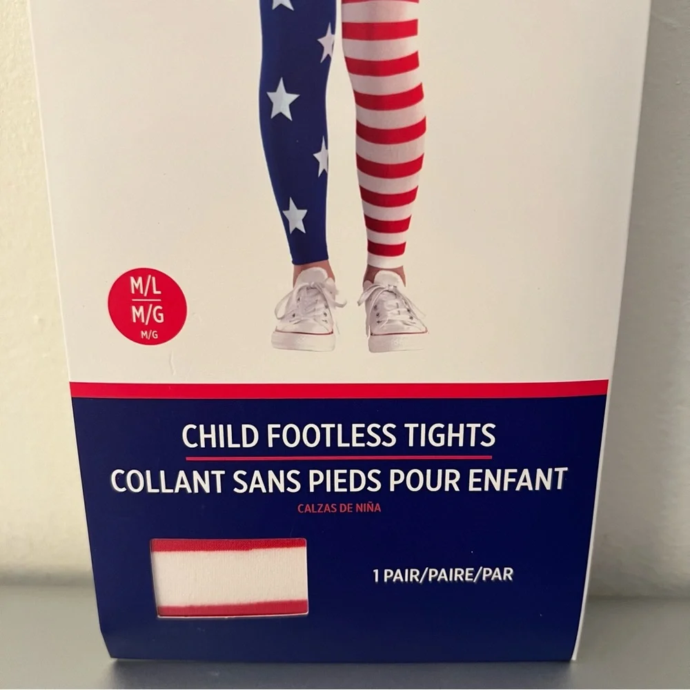Child Footless Tights with Stars and Stripes red white and blue M/L NEW